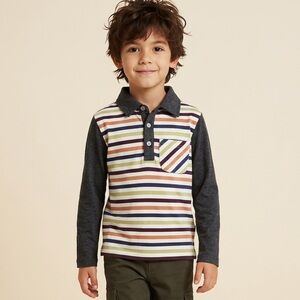 NWT Boys Long Sleeve Striped Polo Shirt - Size Small